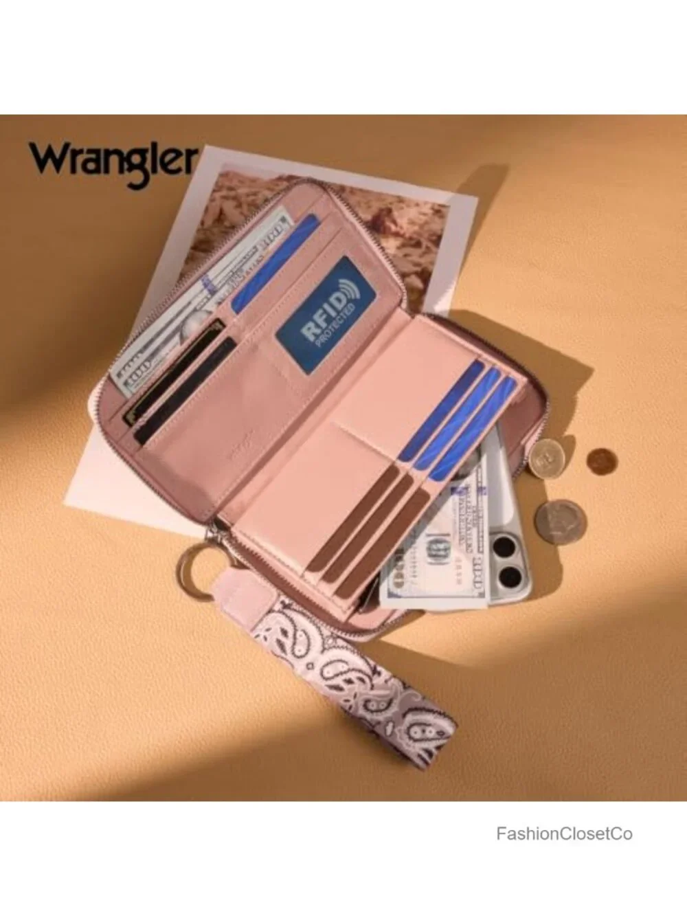 Wristlet Wallet RFID Blocking Zip Around Clutch Faux Leather